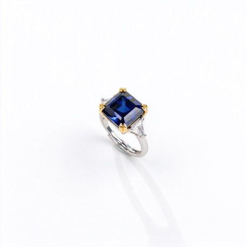 925 Sterling Silver Lab-Created Blue Sapphire Ring | 10 mm Square Radiant Cut | Pavé Split-Shank Design