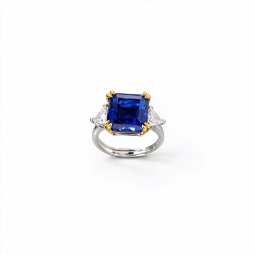 925 Sterling Silver Lab-Created Blue Sapphire Ring | 10 mm Square Radiant Cut | Pavé Split-Shank Design
