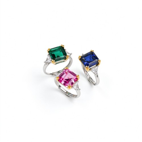 925 Sterling Silver Lab-Created Blue Sapphire Ring | 10 mm Square Radiant Cut | Pavé Split-Shank Design