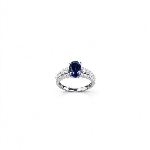 925 Sterling Silver Lab-Created Blue Sapphire Ring | 6 × 9 mm Oval Brilliant Cut | Pavé Split-Shank Design