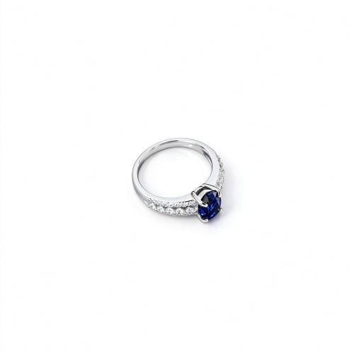 925 Sterling Silver Lab-Created Blue Sapphire Ring | 6 × 9 mm Oval Brilliant Cut | Pavé Split-Shank Design