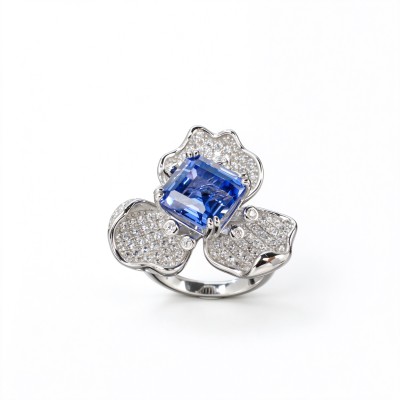 925 Sterling Silver Lab-Created Cornflower Blue Sapphire Ring | Oval Brilliant Cut | Baguette-Accent Shoulders