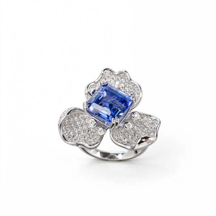 925 Sterling Silver Lab-Created Cornflower Blue Sapphire Ring | Oval Brilliant Cut | Baguette-Accent Shoulders