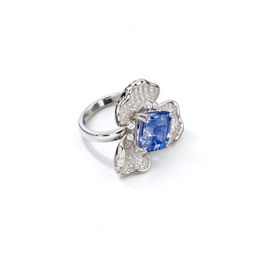 925 Sterling Silver Lab-Created Cornflower Blue Sapphire Ring | Oval Brilliant Cut | Baguette-Accent Shoulders