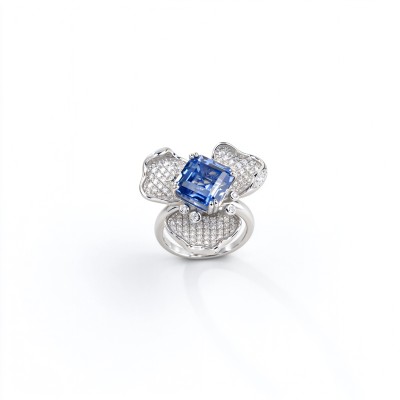 925 Sterling Silver Lab-Created Cornflower Blue Sapphire Ring | Oval Brilliant Cut | Baguette-Accent Shoulders