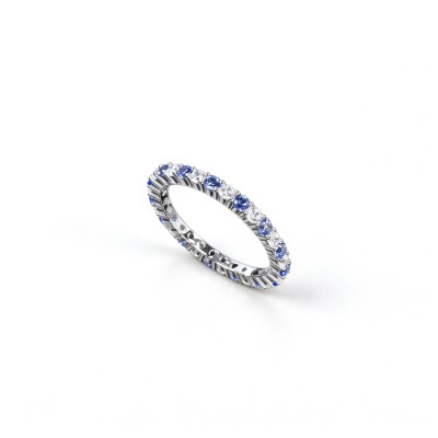 925 Sterling Silver Lab-Created Blue Sapphire Eternity Band Ring | Alternating Round Brilliant-Cut Stones