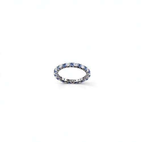 925 Sterling Silver Lab-Created Blue Sapphire Eternity Band Ring | Alternating Round Brilliant-Cut Stones