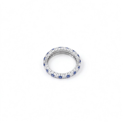 925 Sterling Silver Lab-Created Blue Sapphire Eternity Band Ring | Alternating Round Brilliant-Cut Stones