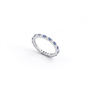 925 Sterling Silver Lab-Created Blue Sapphire Eternity Band Ring | Alternating Round Brilliant-Cut Stones