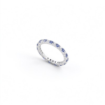 925 Sterling Silver Lab-Created Blue Sapphire Eternity Band Ring | Alternating Round Brilliant-Cut Stones