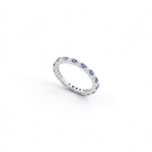 925 Sterling Silver Lab-Created Blue Sapphire Eternity Band Ring | Alternating Round Brilliant-Cut Stones