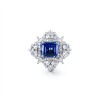 925 Sterling Silver Lab-Created Cornflower Blue Sapphire Ring | 8 × 10 mm Octagonal Step Cut | Cluster Halo