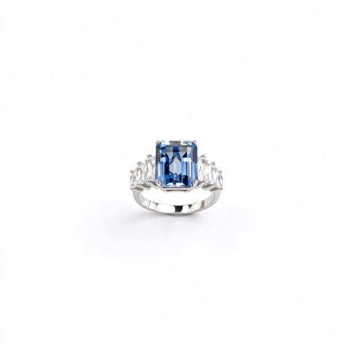 925 Sterling Silver Lab-Created Cornflower Blue Sapphire Ring | Cut-Corner Rectangular Gemstone | Elegant Statement Jewelry