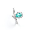 925 Sterling Silver Lab-Created Paraiba-Color Green Garnet Ring | Pear-Shaped Halo | Pavé Split Shank