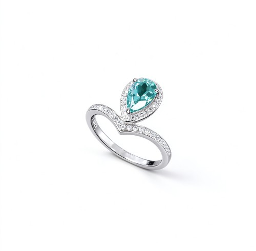 925 Sterling Silver Lab-Created Paraiba-Color Green Garnet Ring | Pear-Shaped Halo | Pavé Split Shank