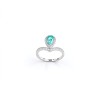925 Sterling Silver Lab-Created Paraiba-Color Green Garnet Ring | Pear-Shaped Halo | Pavé Split Shank
