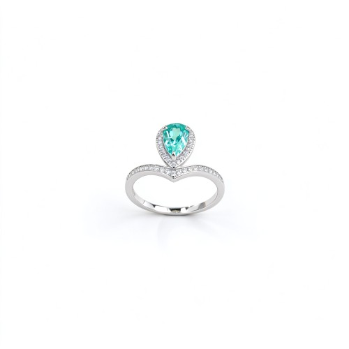 925 Sterling Silver Lab-Created Paraiba-Color Green Garnet Ring | Pear-Shaped Halo | Pavé Split Shank