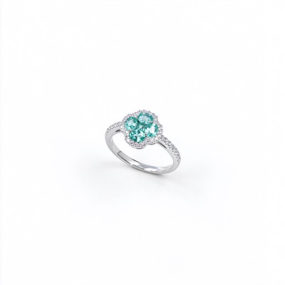 925 Sterling Silver Lab-Created Paraiba-Color Green Garnet Ring | Floral Cluster Setting