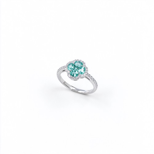 925 Sterling Silver Lab-Created Paraiba-Color Green Garnet Ring | Floral Cluster Setting