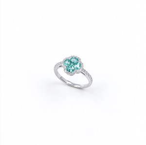 925 Sterling Silver Lab-Created Paraiba-Color Green Garnet Ring | Floral Cluster Setting