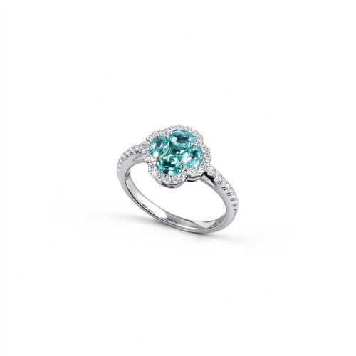 925 Sterling Silver Lab-Created Paraiba-Color Green Garnet Ring | Floral Cluster Setting