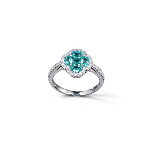 925 Sterling Silver Lab-Created Paraiba-Color Green Garnet Ring | Floral Cluster Setting