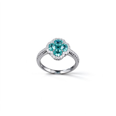 925 Sterling Silver Lab-Created Paraiba-Color Green Garnet Ring | Floral Cluster Setting