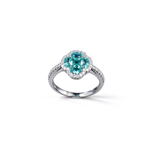 925 Sterling Silver Lab-Created Paraiba-Color Green Garnet Ring | Floral Cluster Setting