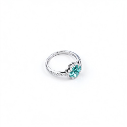 925 Sterling Silver Lab-Created Paraiba-Color Green Garnet Ring | Floral Cluster Setting