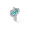 925 Sterling Silver Two-Stone Gourd-Shaped Lab-Created Paraiba-Color Green Garnet Ring | Pavé Accents