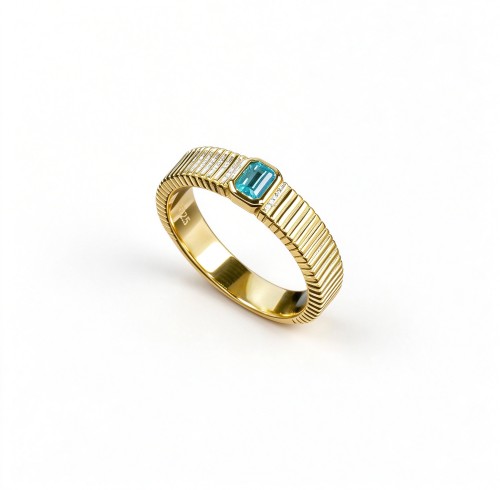 925 Sterling Silver Lab-Created Paraiba-Color Green Garnet Ring | Rounded-Rectangle Center | Ribbed Band