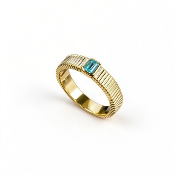925 Sterling Silver Lab-Created Paraiba-Color Green Garnet Ring | Rounded-Rectangle Center | Ribbed Band