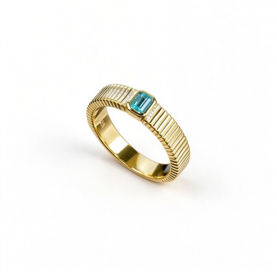 925 Sterling Silver Lab-Created Paraiba-Color Green Garnet Ring | Rounded-Rectangle Center | Ribbed Band