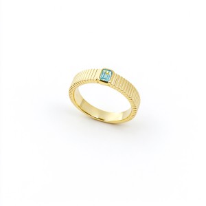 925 Sterling Silver Lab-Created Paraiba-Color Green Garnet Ring | Rounded-Rectangle Center | Ribbed Band