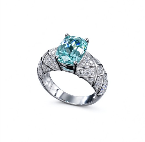 925 Sterling Silver Lab-Created Paraiba-Color Green Garnet Ring | Pear-Shaped Center | Pavé Accent Band