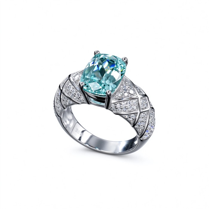 925 Sterling Silver Lab-Created Paraiba-Color Green Garnet Ring | Pear-Shaped Center | Pavé Accent Band