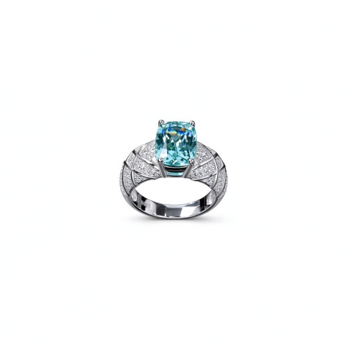 925 Sterling Silver Lab-Created Paraiba-Color Green Garnet Ring | Pear-Shaped Center | Pavé Accent Band