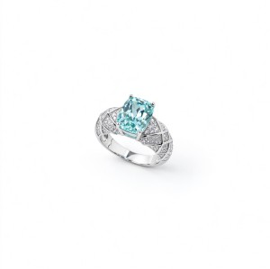 925 Sterling Silver Lab-Created Paraiba-Color Green Garnet Ring | Pear-Shaped Center | Pavé Accent Band