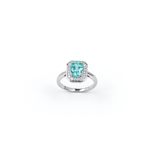 925 Sterling Silver Lab-Created Paraiba-Color Green Garnet Ring | Oval Center | Halo Setting