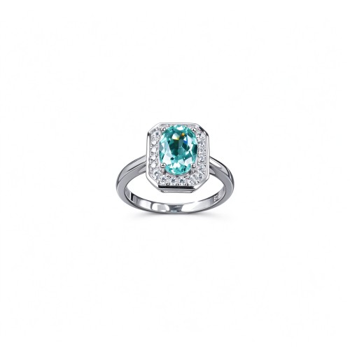 925 Sterling Silver Lab-Created Paraiba-Color Green Garnet Ring | Oval Center | Halo Setting