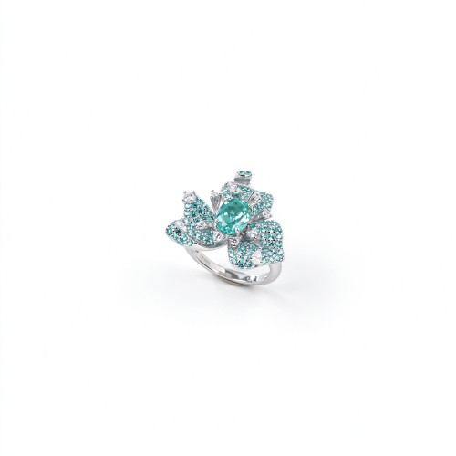 925 Sterling Silver Lab-Created Paraiba-Color Green Garnet Floral Cluster Ring