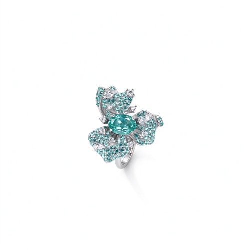 925 Sterling Silver Lab-Created Paraiba-Color Green Garnet Floral Cluster Ring