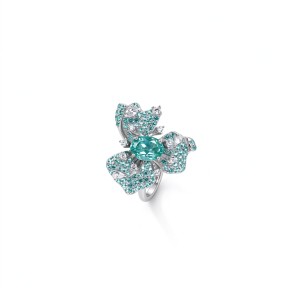 925 Sterling Silver Lab-Created Paraiba-Color Green Garnet Floral Cluster Ring
