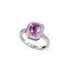 925 Sterling Silver Lab-Created Padparadscha Sapphire Ring | Pink Rectangular Center | Halo Setting