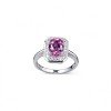 925 Sterling Silver Lab-Created Padparadscha Sapphire Ring | Pink Rectangular Center | Halo Setting