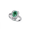 925 Sterling Silver Colombian Lab-Created Emerald Ring | Clipped-Corner Rectangular Center | Halo Setting