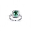 925 Sterling Silver Colombian Lab-Created Emerald Ring | Clipped-Corner Rectangular Center | Halo Setting