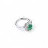 925 Sterling Silver Colombian Lab-Created Emerald Ring | Clipped-Corner Rectangular Center | Halo Setting