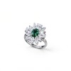 925 Sterling Silver Lab-Created Emerald Ring | Starburst Halo | Green Center Stone