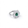 925 Sterling Silver Lab-Created Emerald Ring | Starburst Halo | Green Center Stone